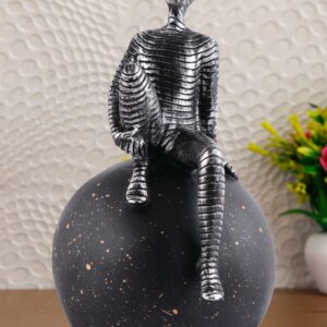 Men Sitting on Ball Showpiece for Home Decor Showpiece, Atlas Sculpture for Office Table Décor multicolour
